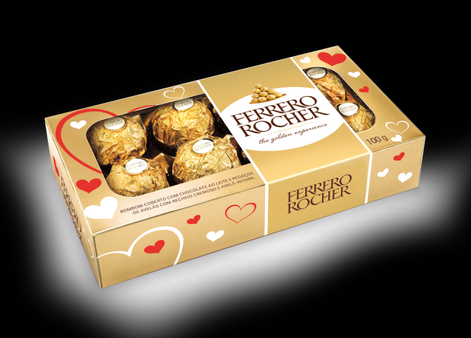 Caixa exclusiva para o Dia dos Namorados com 8 bombons Ferrero Rocher (R$ 14,50). Foto: Divulgação Caixa exclusiva para o Dia dos Namorados com 8 bombons Ferrero Rocher (R$ 14,50). Foto: Divulgação