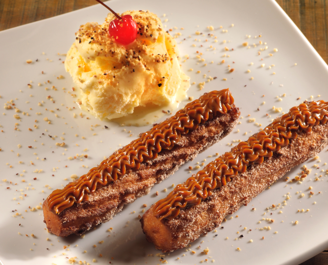 Para a sobremesa, churros de doce de leite. Foto: Divulgação/Zapata Mexican Bar Para a sobremesa, churros de doce de leite. Foto: Divulgação/Zapata Mexican Bar