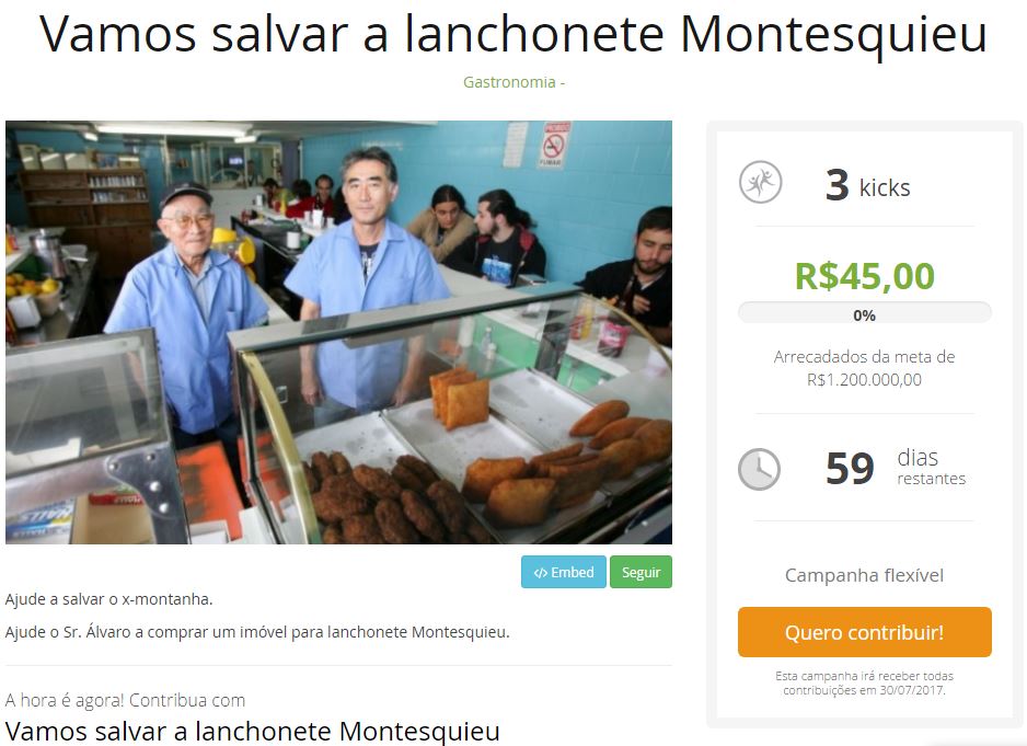Crowdfunding arrecada dinheiro para ajudar o proprietário da lanchonete a comprar um novo imóvel. Foto: Reprodução/Kikante Crowdfunding arrecada dinheiro para ajudar o proprietário da lanchonete a comprar um novo imóvel. Foto: Reprodução/Kikante
