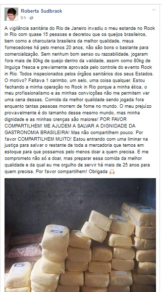 Roberta Sudbrack deixa Rock in Rio após ação da Vigilância Sanitária Roberta Sudbrack deixa Rock in Rio após ação da Vigilância Sanitária