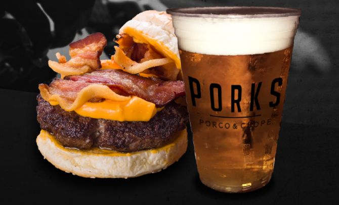 Porks Burguer Bacon do Porks - Porco e Chope. Foto: Divulgação. Porks Burguer Bacon do Porks - Porco e Chope. Foto: Divulgação.
