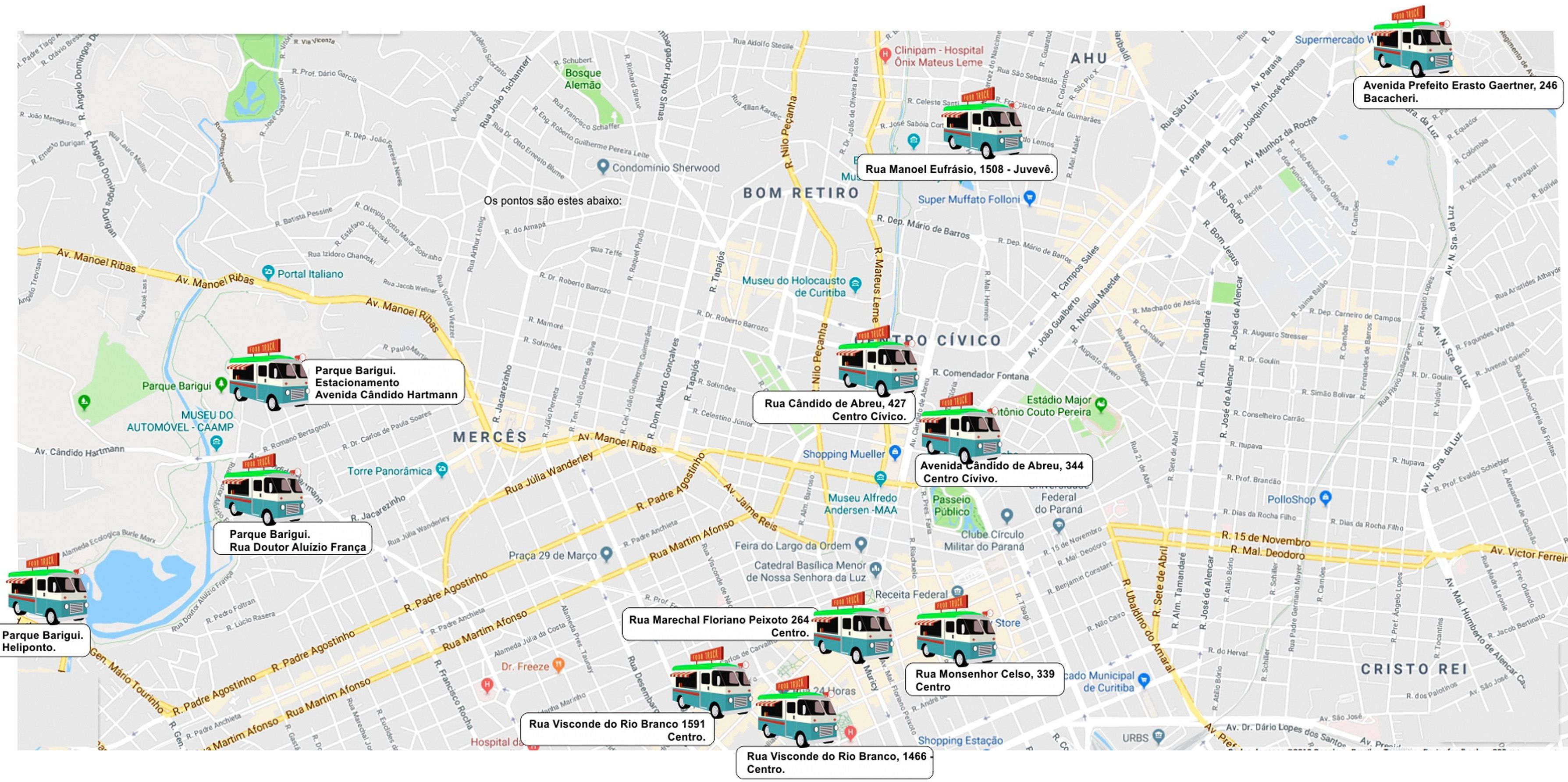 Foram definidos os primeiros 11 pontos públicos exclusivos para food trucks em Curitiba.
Foto: Divulgação Foram definidos os primeiros 11 pontos públicos exclusivos para food trucks em Curitiba.
Foto: Divulgação