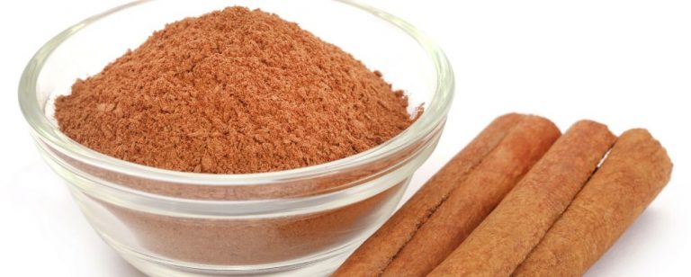 Bunch of some fresh aromatic cinnamon with powder spice