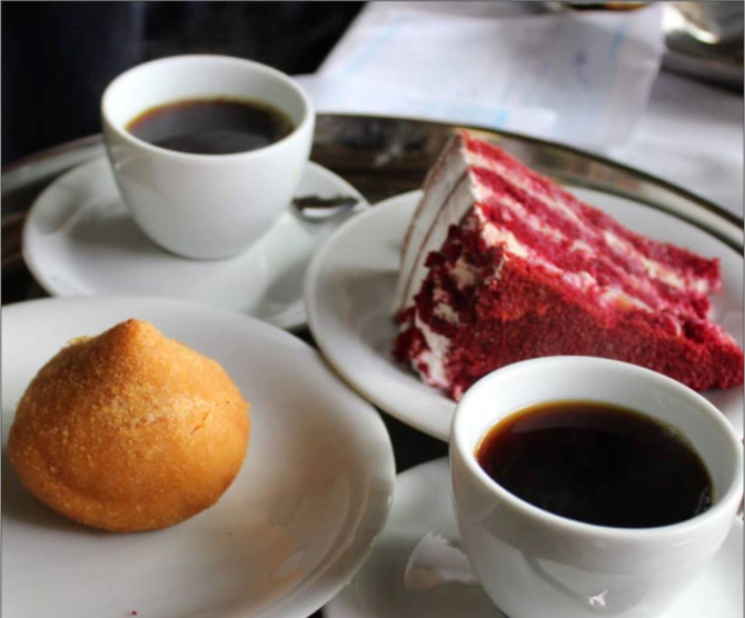 Café coado, coxinha de jaca e red velvet. Foto: divulgação Café coado, coxinha de jaca e red velvet. Foto: divulgação