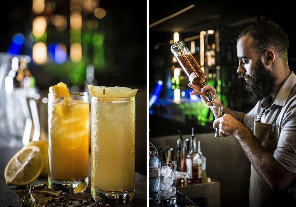 Preparados por Gabriel Bueno, os drinks Dark'n Storm e Old Town Road levam rum e gengibre, respectivamente, com diferentes ingredientes que amenizam o teor alcoólico. Fotos: Letícia Akemi/Gazeta do Povo. Preparados por Gabriel Bueno, os drinks Dark'n Storm e Old Town Road levam rum e gengibre, respectivamente, com diferentes ingredientes que amenizam o teor alcoólico. Fotos: Letícia Akemi/Gazeta do Povo.