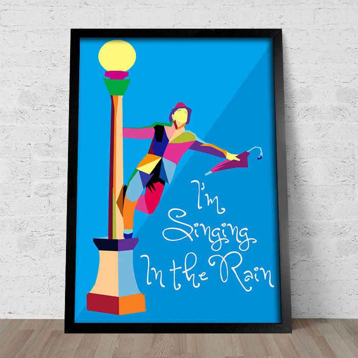 Garimpo: pôsteres para todos os gostos Ilustração da cena icônica de Gene Kelly em "Cantando na Chuva". Na Encadreé Posters, entre R$ 65,90 e R$ 129,90