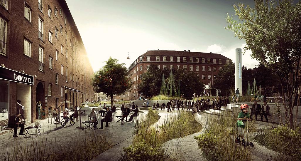 Bairro em Copenhague, na Dinamarca, tem soluções ecoeficientes para combater os efeitos das mudanças climáticas. Fotos: MK_PK3/Divulgação Bairro em Copenhague, na Dinamarca, tem soluções ecoeficientes para combater os efeitos das mudanças climáticas. Fotos: MK_PK3/Divulgação