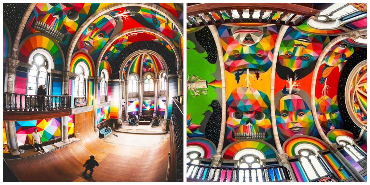 Igreja centenária na Espanha é transformada em espaço de arte com pista de skate. 
Fotos: Red Bull Media / Divulgação. 