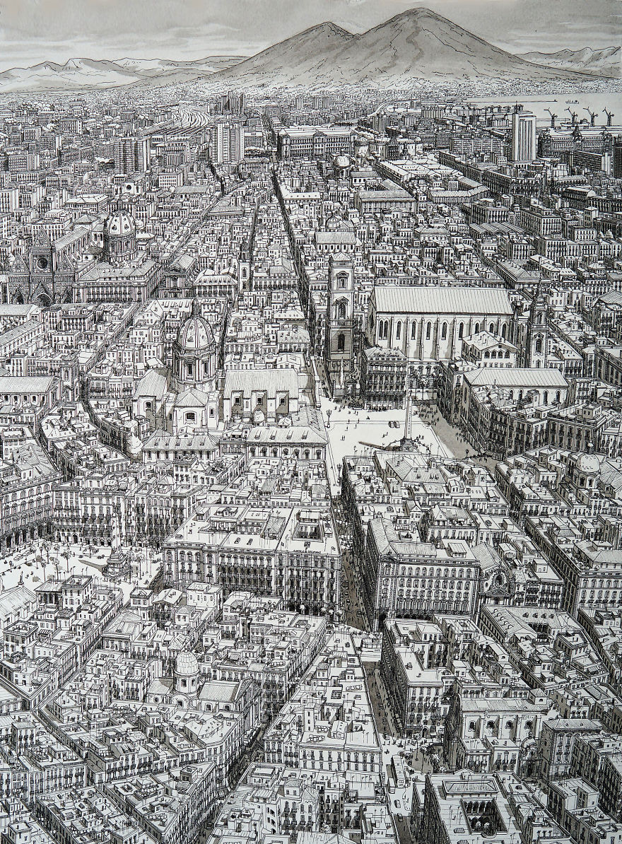Artista holandês desenha de cabeça cidades com detalhes impressionantes Artista holandês desenha de cabeça cidades com detalhes impressionantes
