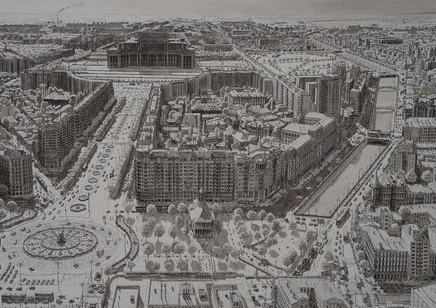 Artista holandês desenha de cabeça cidades com detalhes impressionantes Artista holandês desenha de cabeça cidades com detalhes impressionantes