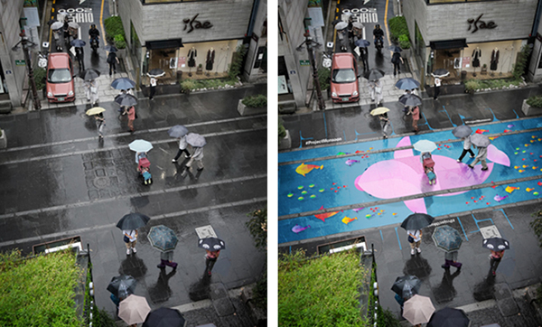 Seul tem murais coloridos que aparecem apenas em dias de chuva Seul tem murais coloridos que aparecem apenas em dias de chuva
