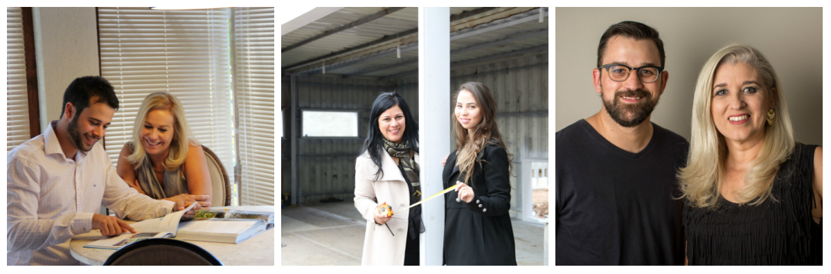 Filipe e Karla Bender; Denise e Carolina Leal Ribas e Tiago e Márcia Campetti: três escritórios onde a relação de mãe e filho vai se estende à profissão. 
Fotos: Divulgação. 