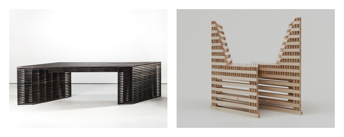 Ian Stell criou uma linha de mobiliário que, graças à hastes articuladas, pode ter vários tamanhos. Fotos: Ian Stell/ divulgação