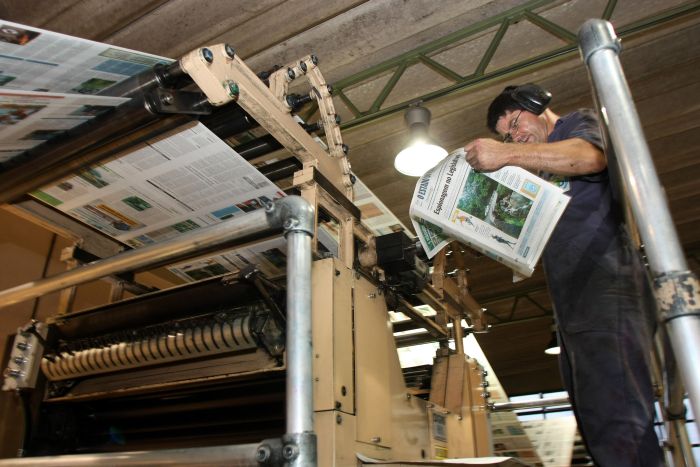 Área onde ficava uma das rotativas do jornal. Foto: Acervo O Estado do Paraná Área onde ficava uma das rotativas do jornal. Foto: Acervo O Estado do Paraná