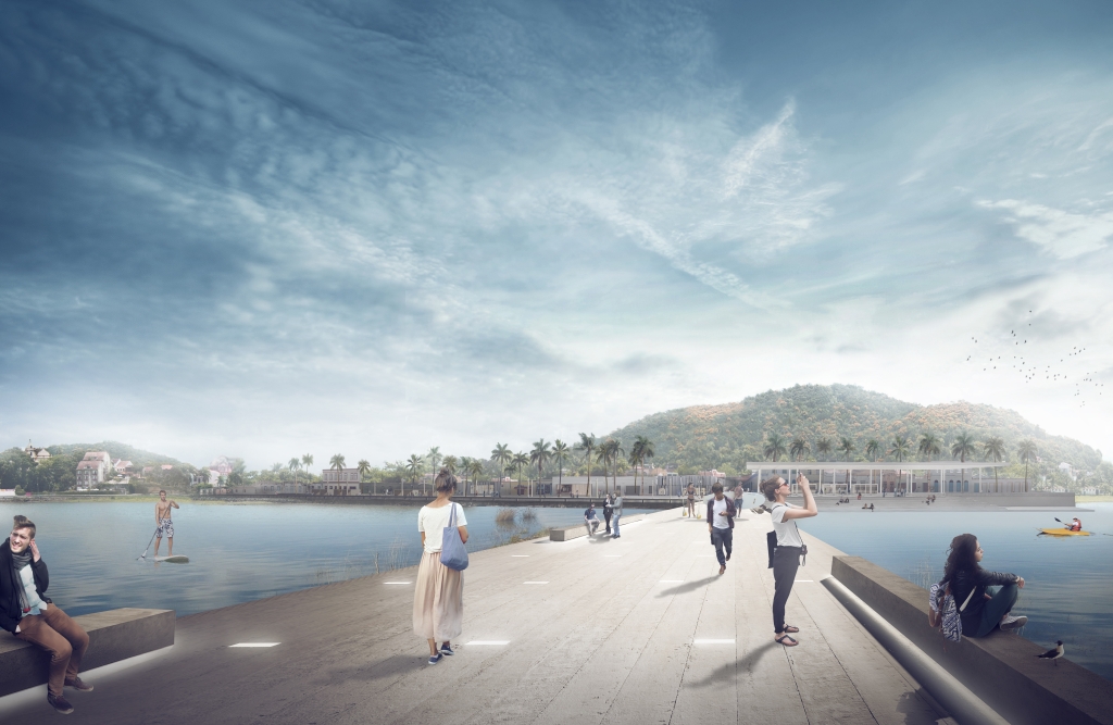 Projeção 3D de como ficará o trapiche na Praça Feira-Mar de Antonina. Fotos: Divulgação