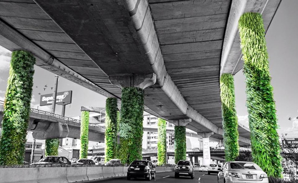 Principal via da Cidade do México vai virar grande jardim vertical O projeto visa utilizar as colunas da principal via da Cidade do México para instalar jardins verticais. Foto: Divulgação Via Verde