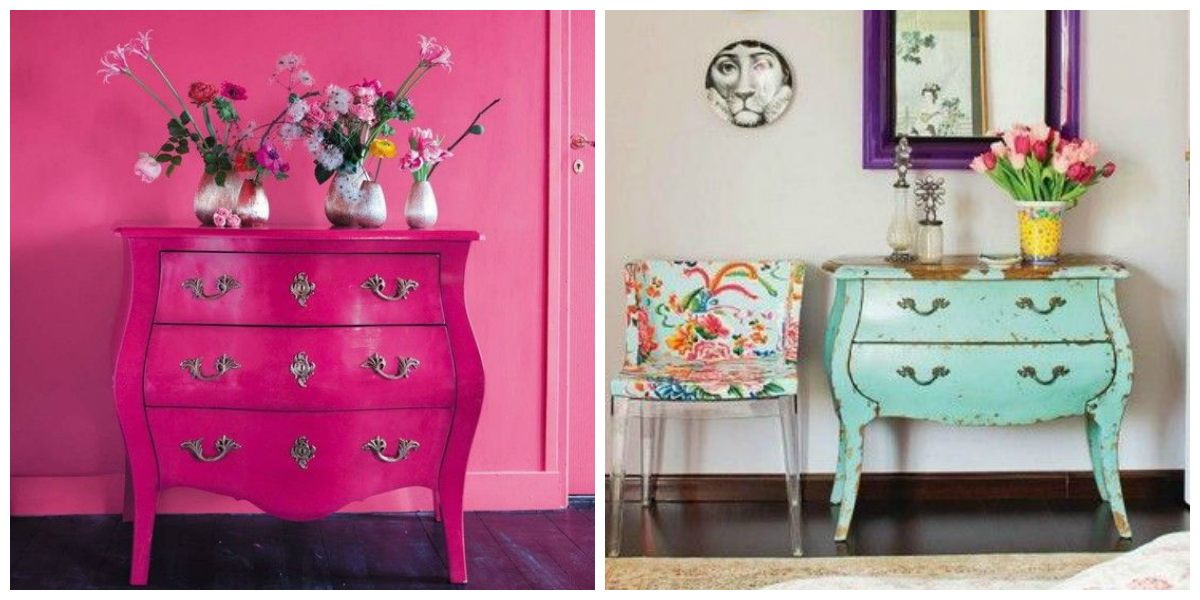 Idealizadas no século 17 na França, as cômodas bombê têm presença forte nos projetos atuais de decoração. Fotos: Reprodução/Pinterest