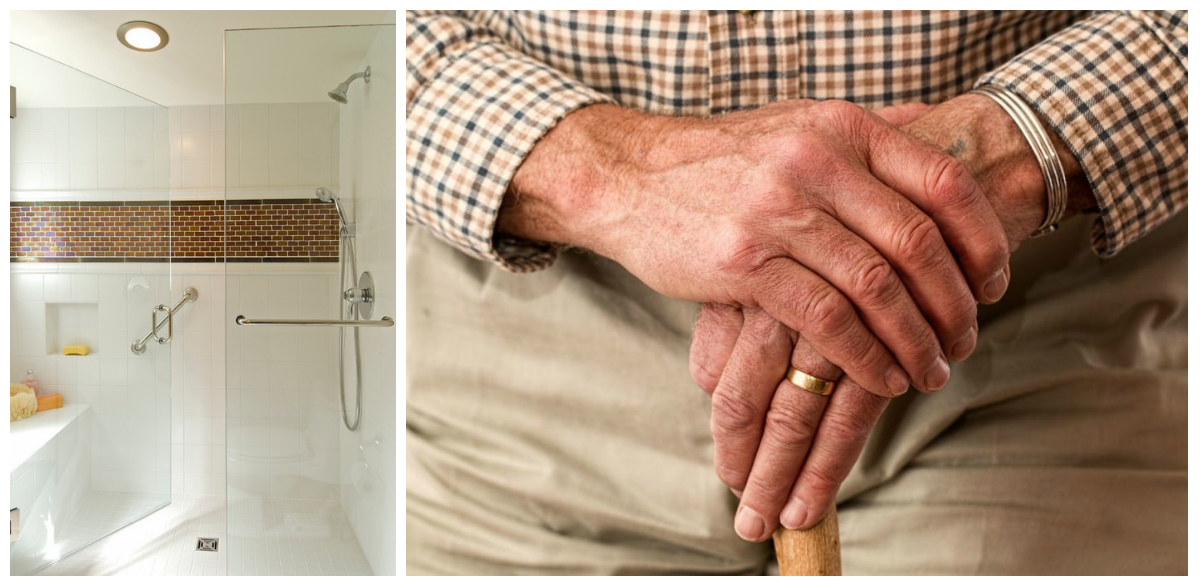 Aparatos de segurança no banheiro, altura de armários e atenção para o chão são alguns dos pontos a serem levados em conta para adaptar a casa para idosos. Fotos: Jeff Beck Photography/ReproduçãoHouzz (esq.) e Pixabay (dir.)