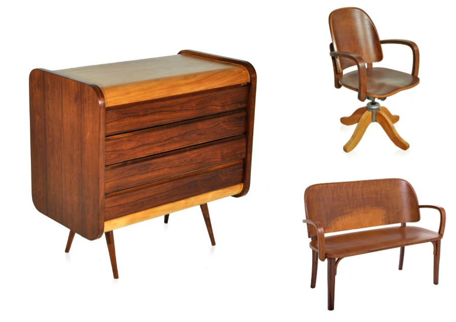 Cômoda Cimo com a linguagem clássica moderna adotada pela empresa; Cadeira Xerife, inspirada nos antigos filmes Western, com mecanismo giratório e madeira compensada curvada; Banco Cimo com as curvas características da marca na madeira. Fotos: Divulgação. Cômoda Cimo com a linguagem clássica moderna adotada pela empresa; Cadeira Xerife, inspirada nos antigos filmes Western, com mecanismo giratório e madeira compensada curvada; Banco Cimo com as curvas características da marca na madeira. Fotos: Divulgação.