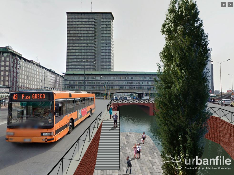 Projeção de um corredor de veículos da Via Melchiorre Gioia com os canais reabertos. Imagem: Urbanfile/Divulgação Projeção de um corredor de veículos da Via Melchiorre Gioia com os canais reabertos. Imagem: Urbanfile/Divulgação