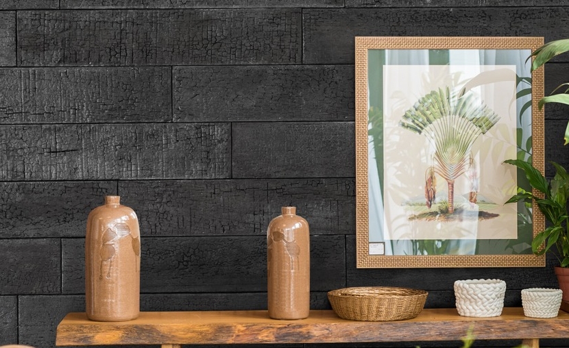 Detalhe da linha Shou Sugi Ban da Castelatto, que imita madeira. Foto: Favaro Jr./Divulgação