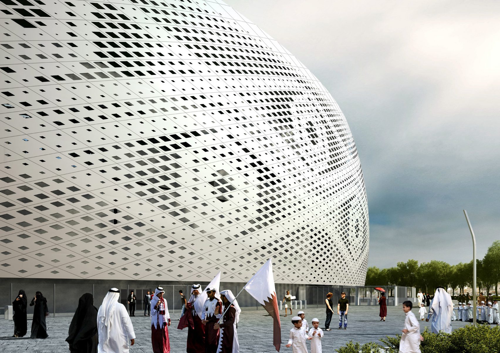 Estádio Al Thumama, assinado por Ibrahim Maidah, explora história, simbolismo e cultura do Catar. Foto: Supreme Committee for Delivery and Legacy Estádio Al Thumama, assinado por Ibrahim Maidah, explora história, simbolismo e cultura do Catar. Foto: Supreme Committee for Delivery and Legacy