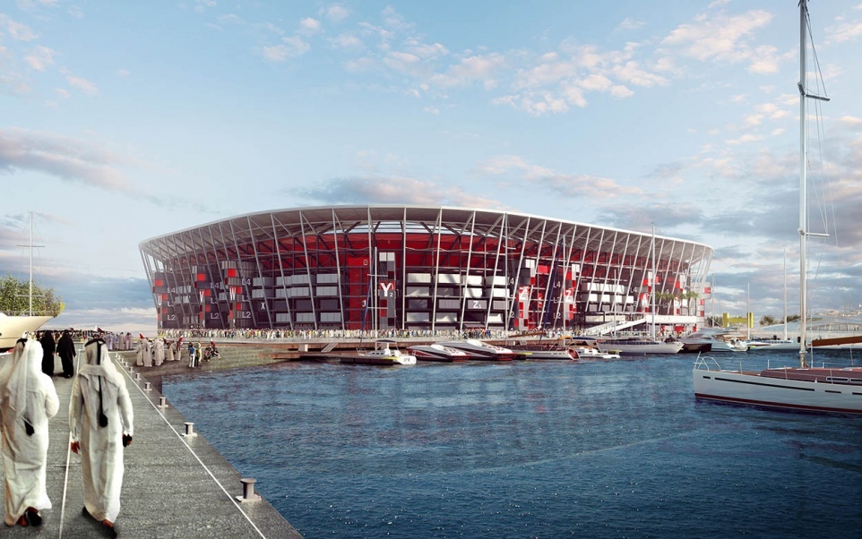 Feito com contêiners, estádio terá capacidade para 40 mil pessoas. Foto: Comitê de Execução e Legado / Divulgação Feito com contêiners, estádio terá capacidade para 40 mil pessoas. Foto: Comitê de Execução e Legado / Divulgação