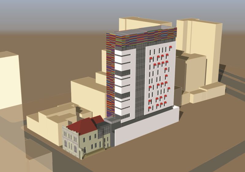 A perspectiva do prédio, de outro ângulo. Imagem: Meta Arquitetura/Divulgação A perspectiva do prédio, de outro ângulo. Imagem: Meta Arquitetura/Divulgação