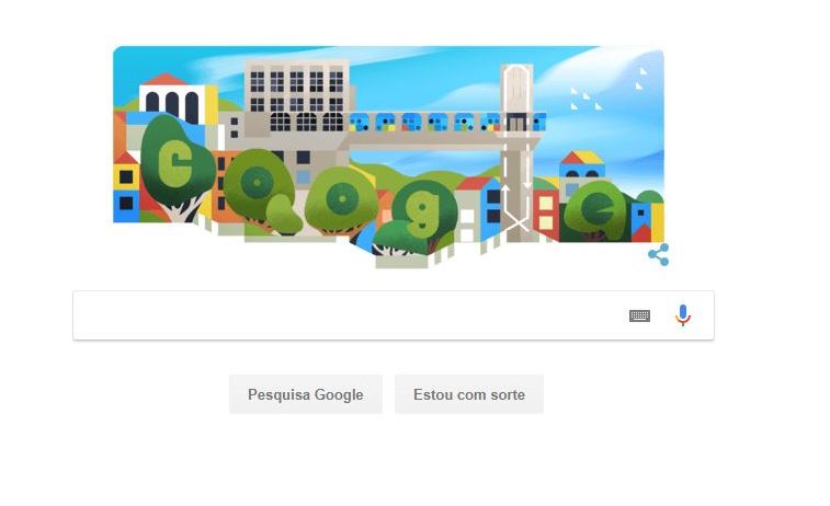 Doodle do Google presta homenagem para o Elevador Lacerda, monumento de Salvador. Imagem: Reprodução / Google 
