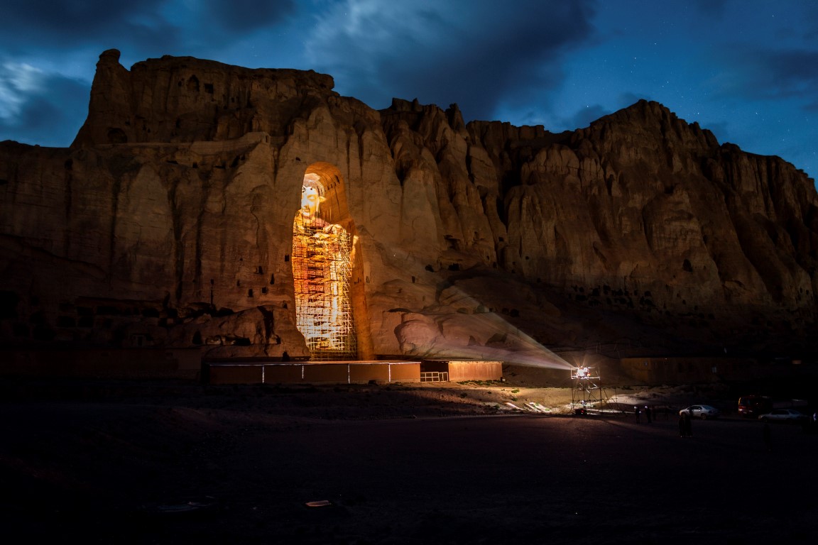 A 3-D projection of how a destroyed Buddha, known as Solsol to locals, might have looked in Bamiyan, Afghanistan, May 20, 2019. Since the Taliban destroyed the two giant statues in March 2001, the degradation has continued, as Afghanistan and the international community have spent 18 years debating what to do to protect or restore the site. (Jim Huylebroek/The New York Times) A 3-D projection of how a destroyed Buddha, known as Solsol to locals, might have looked in Bamiyan, Afghanistan, May 20, 2019. Since the Taliban destroyed the two giant statues in March 2001, the degradation has continued, as Afghanistan and the international community have spent 18 years debating what to do to protect or restore the site. (Jim Huylebroek/The New York Times)