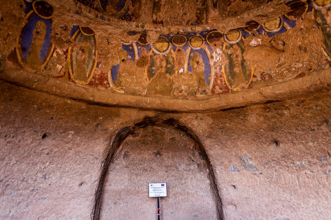 Damaged stucco and a sign announcing environmental monitoring in a domed cave in Bamiyan, Afghanistan, May 18, 2019. Since the Taliban destroyed the two giant statues in March 2001, the degradation has continued, as Afghanistan and the international community have spent 18 years debating what to do to protect or restore the site. (Jim Huylebroek/The New York Times) Damaged stucco and a sign announcing environmental monitoring in a domed cave in Bamiyan, Afghanistan, May 18, 2019. Since the Taliban destroyed the two giant statues in March 2001, the degradation has continued, as Afghanistan and the international community have spent 18 years debating what to do to protect or restore the site. (Jim Huylebroek/The New York Times)
