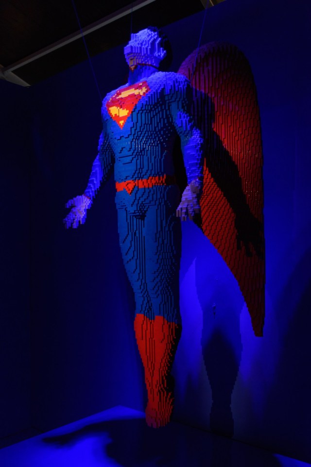 THE ART OF THE BRICK: DC SUPER HEROES - Artist Nathan Sawaya returns to London with the world's largest LEGO exhibition, inspired by Batman, Superman, and Wonder Woman. The exhibition opens, in a purpose-built marquee in Doon Street car park, Upper Ground, on the South Bank. Picture shows: Angel (Superman) THE ART OF THE BRICK: DC SUPER HEROES - Artist Nathan Sawaya returns to London with the world's largest LEGO exhibition, inspired by Batman, Superman, and Wonder Woman. The exhibition opens, in a purpose-built marquee in Doon Street car park, Upper Ground, on the South Bank. Picture shows: Angel (Superman)