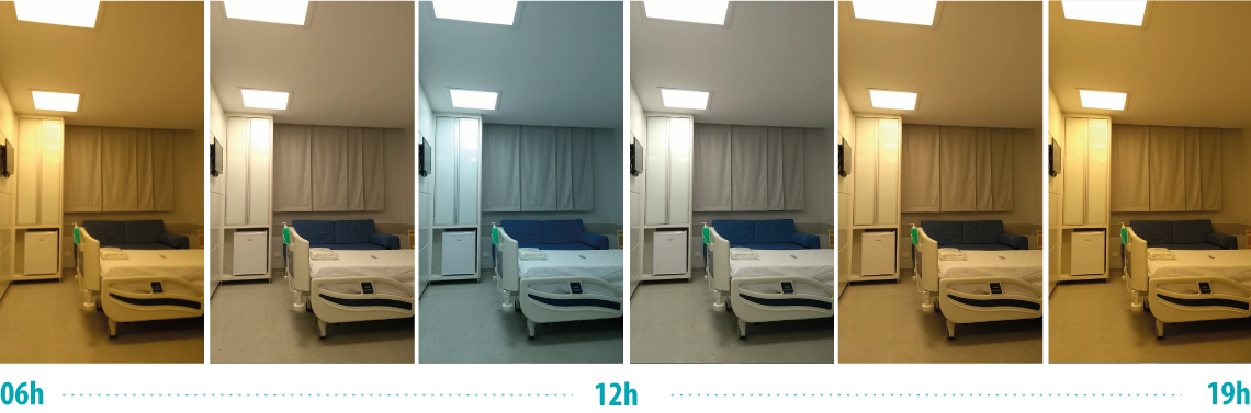 : Luminária com tecnologia tunable white permite luz mais quente pela manhã, tornando-se mais fria até o meio dia, e depois tornando-se quente à noite. Foto: Lumicenter / Reprodução : Luminária com tecnologia tunable white permite luz mais quente pela manhã, tornando-se mais fria até o meio dia, e depois tornando-se quente à noite. Foto: Lumicenter / Reprodução