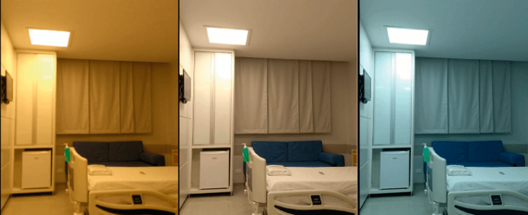 Luminária com tecnologia tunable white que permite a variação de temperatura de cor reproduzindo o ciclo do sol, ajudando a regular o ciclo circadiano, mais conhecido como relógio biológico. Foto: Lumicenter / Reprodução.