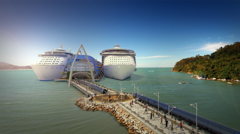 BC Port: primeiro porto para cruzeiros de Balneário Camboriú terá dimensões monumentais e projeto luxuoso. Imagens: Divulgação