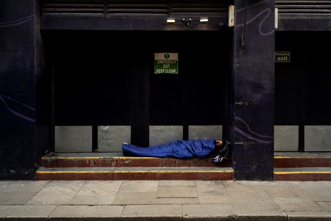 An homeless man sleeps on the footpath in central Dublin, Aug. 6, 2019. A housing shortage has made Dublin one of the world’s most expensive cities to rent in. Homelessness is up sharply, while homeownership has fallen. (Paulo Nunes dos Santos/The New York Times) An homeless man sleeps on the footpath in central Dublin, Aug. 6, 2019. A housing shortage has made Dublin one of the world’s most expensive cities to rent in. Homelessness is up sharply, while homeownership has fallen. (Paulo Nunes dos Santos/The New York Times)
