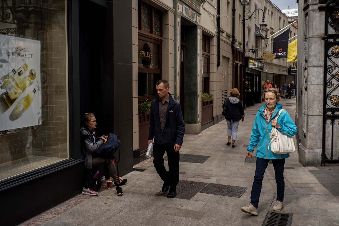 An homeless woman asks for money in central Dublin, Aug. 6, 2019. A housing shortage has made Dublin one of the world’s most expensive cities to rent in. Homelessness is up sharply, while homeownership has fallen. (Paulo Nunes dos Santos/The New York Times) An homeless woman asks for money in central Dublin, Aug. 6, 2019. A housing shortage has made Dublin one of the world’s most expensive cities to rent in. Homelessness is up sharply, while homeownership has fallen. (Paulo Nunes dos Santos/The New York Times)