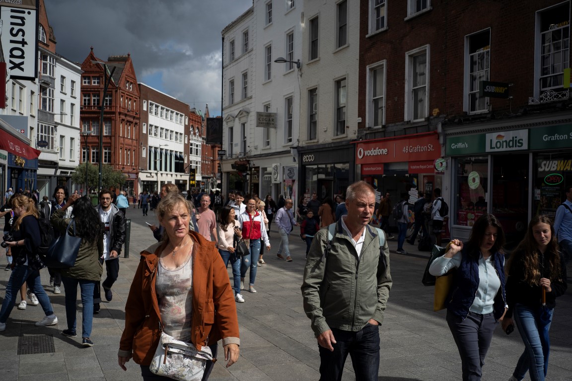 Tourists walk by a shopping area in central Dublin, where many homeless people sleep during the night, Aug. 7, 2019. A housing shortage has made Dublin one of the world’s most expensive cities to rent in. Homelessness is up sharply, while homeownership has fallen. (Paulo Nunes dos Santos/The New York Times) Tourists walk by a shopping area in central Dublin, where many homeless people sleep during the night, Aug. 7, 2019. A housing shortage has made Dublin one of the world’s most expensive cities to rent in. Homelessness is up sharply, while homeownership has fallen. (Paulo Nunes dos Santos/The New York Times)