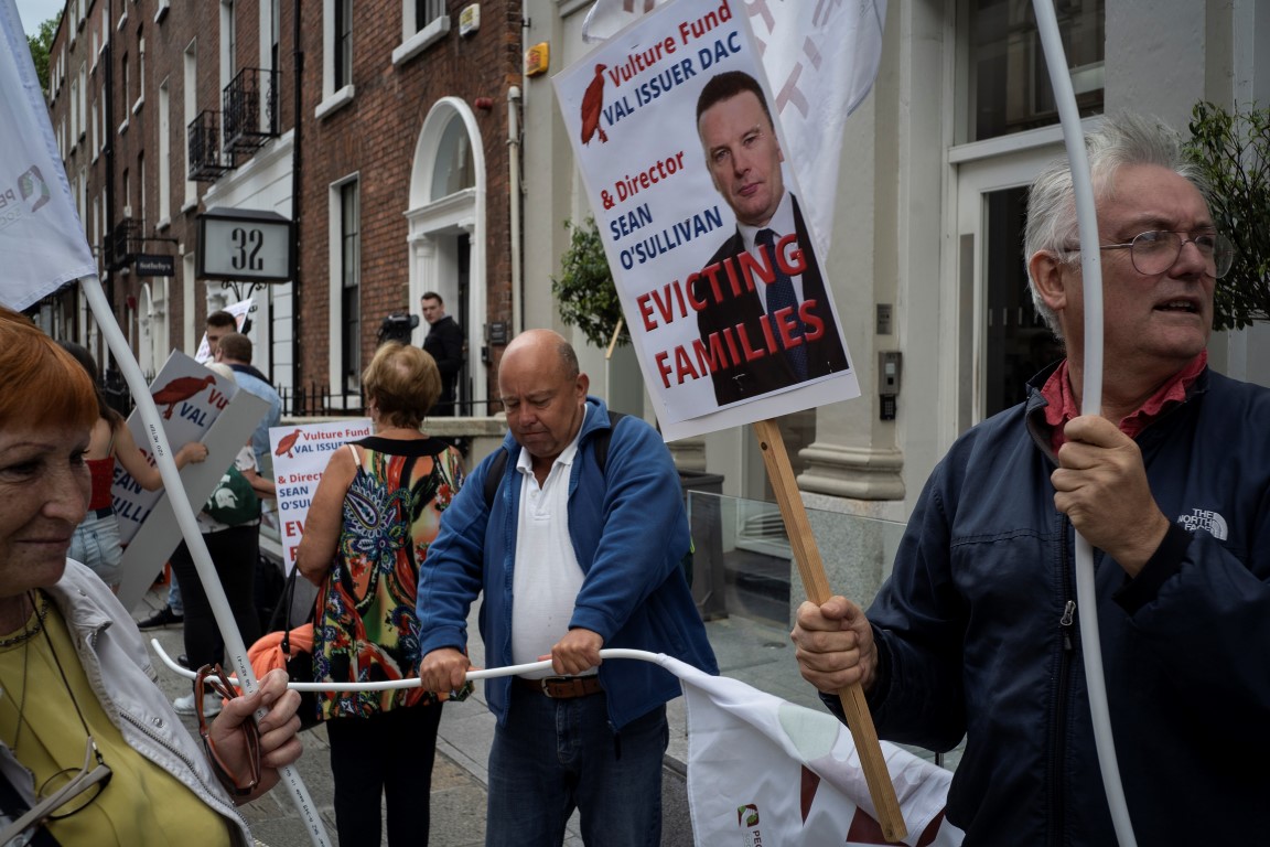 Tenants’ rights campaigners and activists protest against forced evictions in Dublin, Aug. 7, 2019. A housing shortage has made Dublin one of the world’s most expensive cities to rent in. Homelessness is up sharply, while homeownership has fallen. (Paulo Nunes dos Santos/The New York Times) Tenants’ rights campaigners and activists protest against forced evictions in Dublin, Aug. 7, 2019. A housing shortage has made Dublin one of the world’s most expensive cities to rent in. Homelessness is up sharply, while homeownership has fallen. (Paulo Nunes dos Santos/The New York Times)