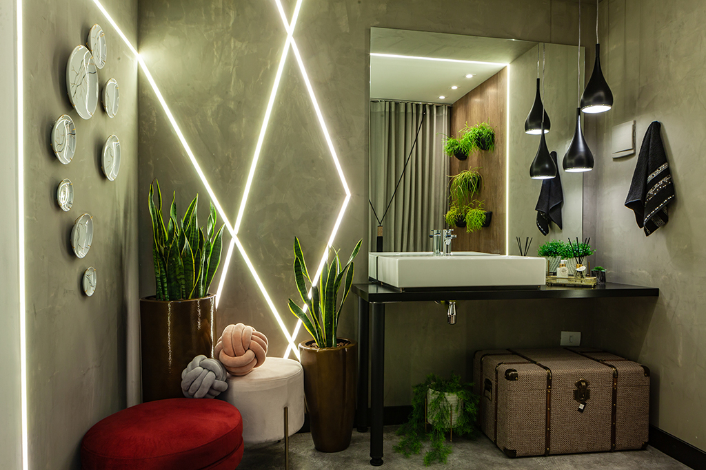 Lavabo, da mostra Morar mais por menos 2019. Foto: Daniel Sorrentino / divulgação. Lavabo, da mostra Morar mais por menos 2019. Foto: Daniel Sorrentino / divulgação.