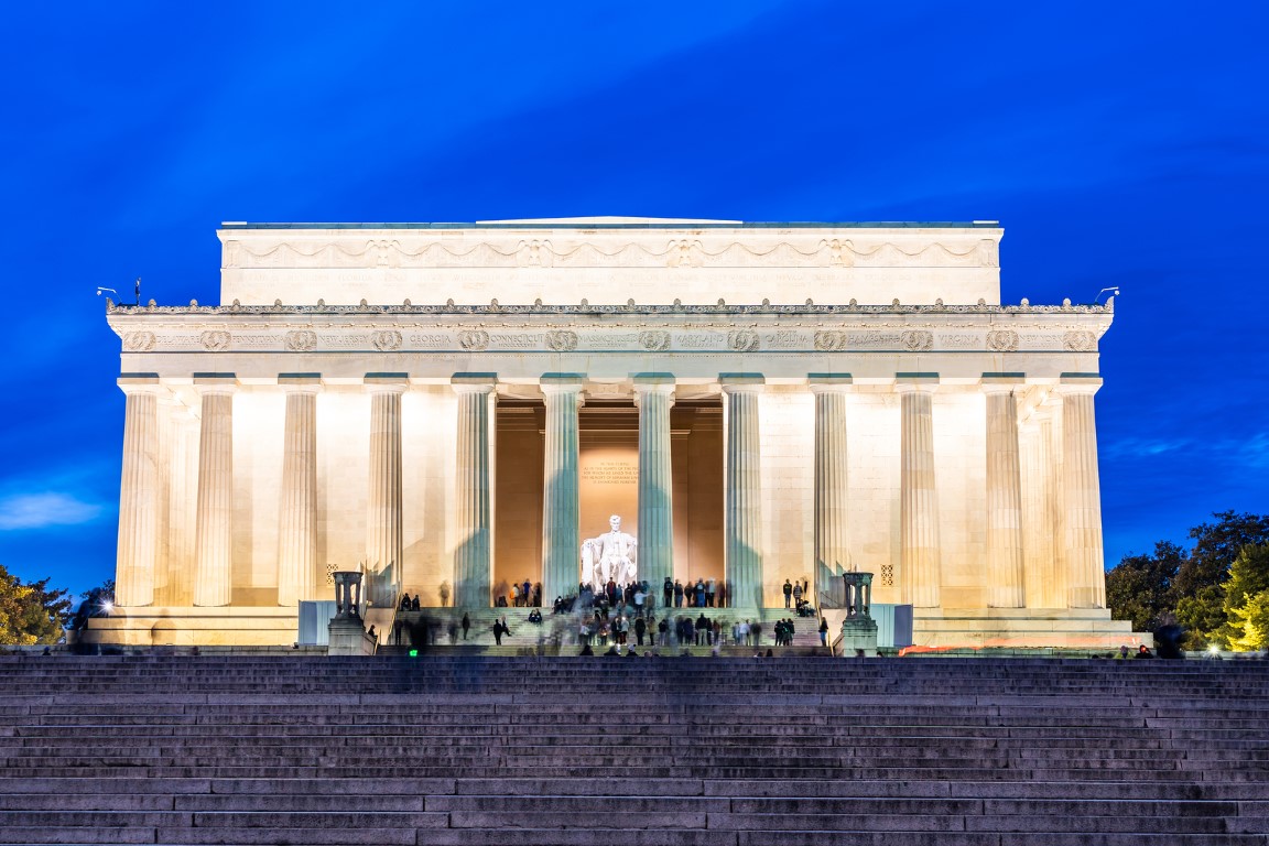 Lincoln Memorial building in Washington DC USA at night sunset. Lincoln Memorial building in Washington DC USA at night sunset.