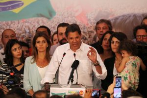 Fernando Haddad, presidential candidate of Brazil's leftist Workers Party (PT), speaks during a news conference during a runoff election in Sao Paulo, Brazil October 28, 2018. REUTERS/Paulo Whitaker