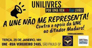 UNE, sem surpresa, sai em defesa de Maduro, mas grupo estudantil de direita fará protesto pela liberdade