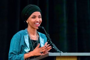 Ilhan Omar, newly elected to the U.S. House of Representatives on the Democratic ticket, speaks to a group of supporters in Minneapolis, Minnesota on November 6, 2018. - US voters elected two Muslim women, both Democrats, to Congress on November 6, 2018, marking a historic first in a country where anti-Muslim rhetoric has been on the rise, American networks reported. Ilhan Omar, a Somali refugee, won a House seat in a heavily-Democratic district in the Midwestern state of Minnesota, where she will succeed Keith Ellison, himself the first Muslim elected to Congress. (Photo by Kerem Yucel / AFP) (Photo credit should read KEREM YUCEL/AFP/Getty Images)