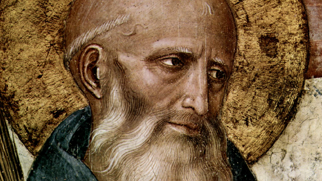São Bento em detalhe de afresco de Fra Angelico no Convento de São Marcos, em Florença, realizado em 1441.