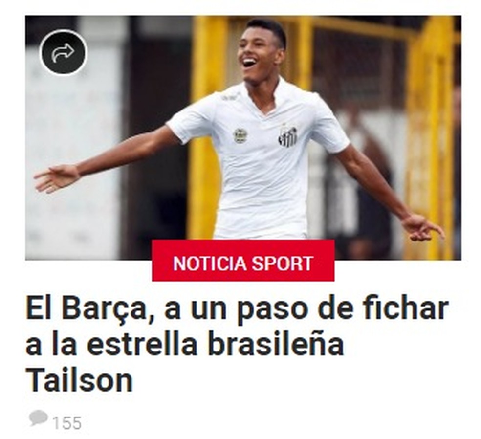 Tailson foi dado como reforço certo pelo jornal Sport, de Barcelona Tailson foi dado como reforço certo pelo jornal Sport, de Barcelona