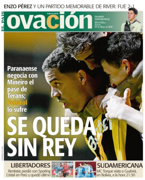 Capa do jornal uruguaio Ovación sobre a saída de Terans do Peñarol Capa do jornal uruguaio Ovación sobre a saída de Terans do Peñarol