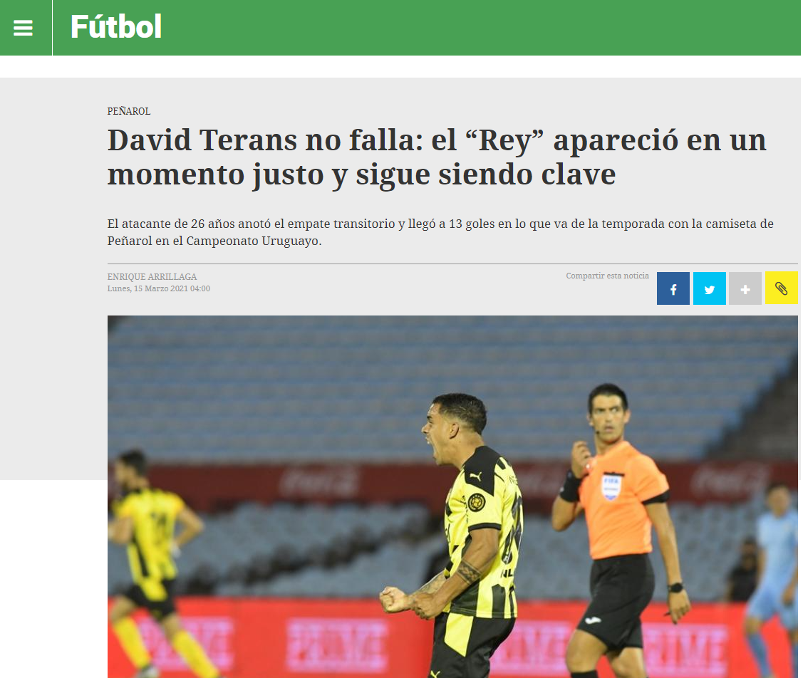 Reportagem do jornal Ovación, de março de 2021, destacando o "rey" Reportagem do jornal Ovación, de março de 2021, destacando o "rey"