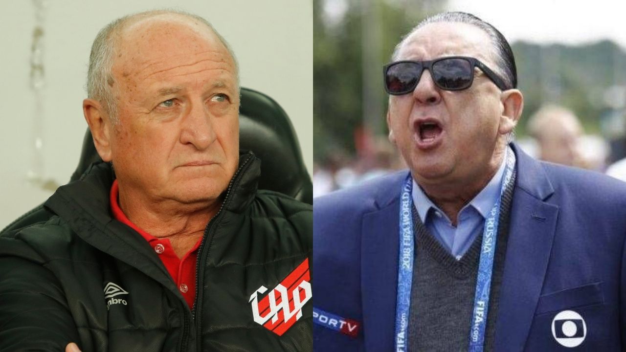 Felipão, técnico do Athletico, e o narrador Galvão Bueno