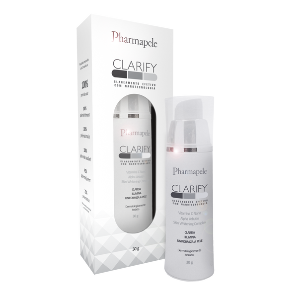 Clarify, da Pharmapele. Produto combate as manchas com quatro ações diferentes, promovendo renovação celular e reduzindo a formação de melanina. Contém ácido glicólico (R$ 110). Foto: Divulgação Clarify, da Pharmapele. Produto combate as manchas com quatro ações diferentes, promovendo renovação celular e reduzindo a formação de melanina. Contém ácido glicólico (R$ 110). Foto: Divulgação